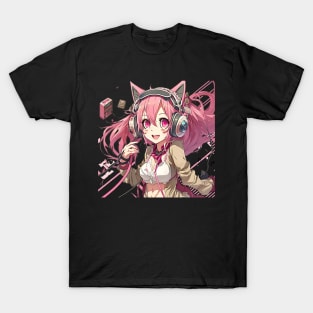 Cat women with headphones T-Shirt